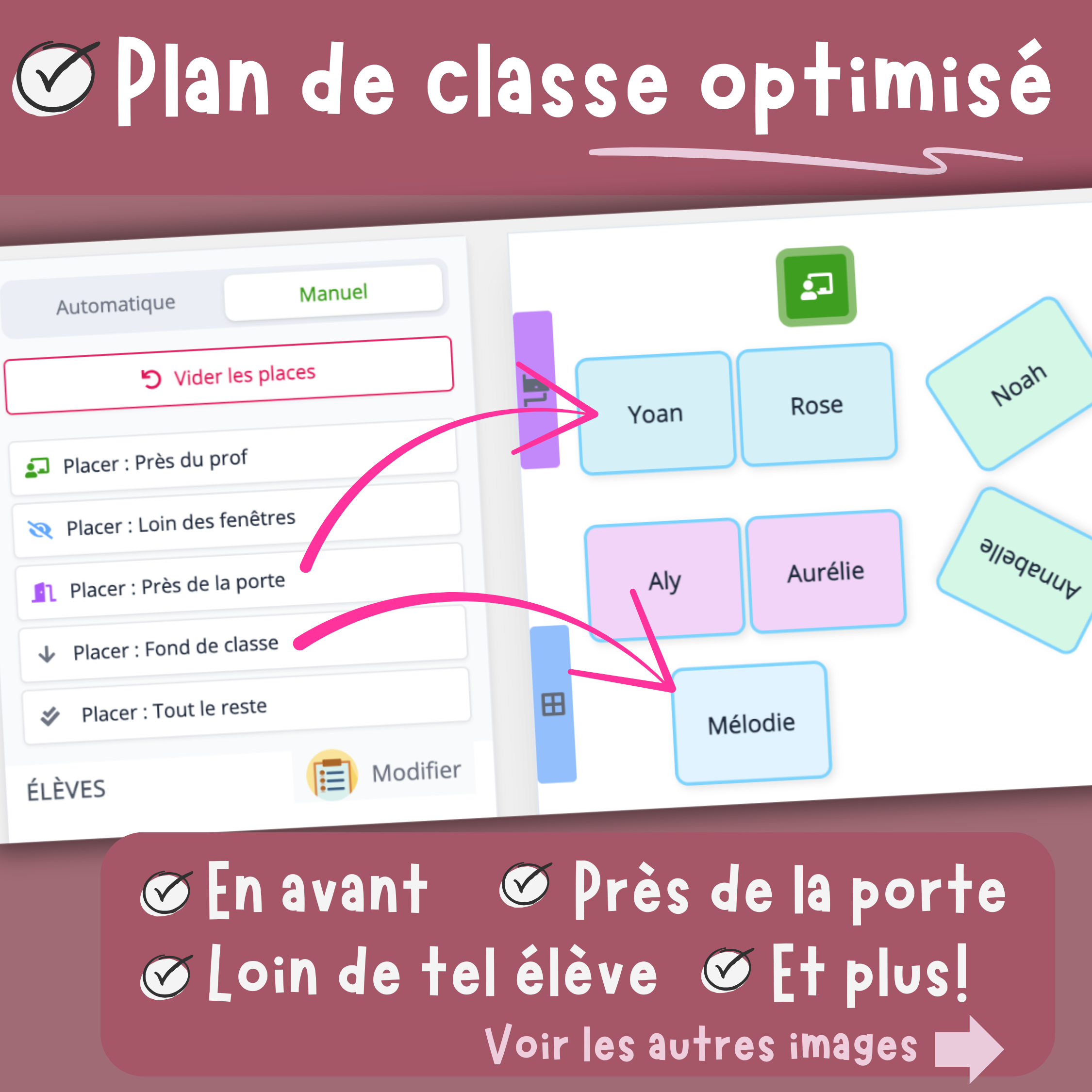 Plan de classe optimis�! Placer : Pr�s du prof, loin des fen�tres, pr�s de la porte, fond de classe