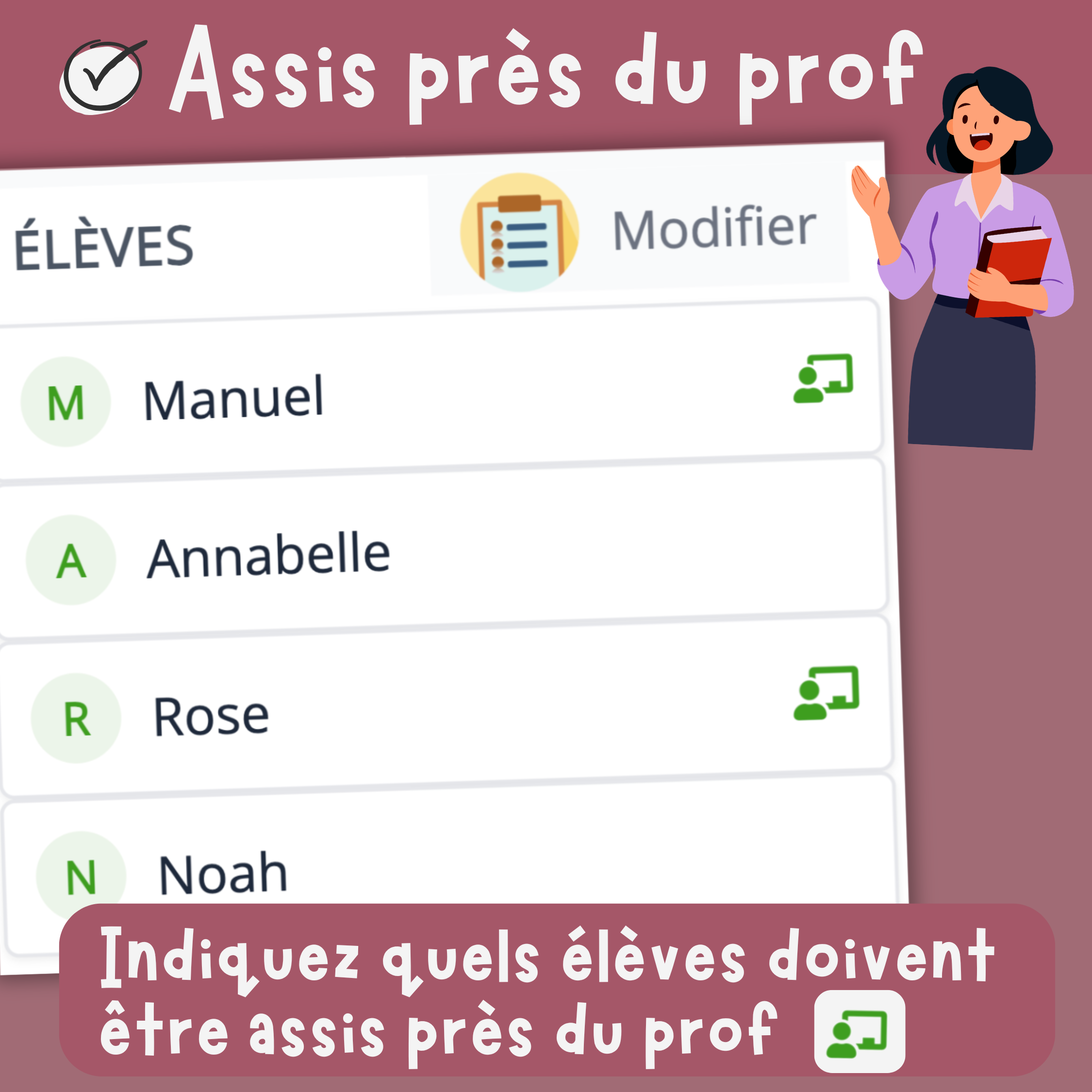 Indiquez quels �l�ves doivent �tre assis pr�s du prof